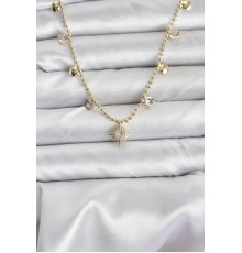 Zirkon Taşlı Kutup Yıldızı Model Pirinç Gold Renk Kadın Kolye - TJ-BKO10648