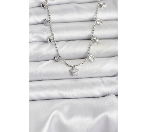 Pirinç Gümüş Renk Yıldız Model Kadın Kolye - TJ-BKO10650