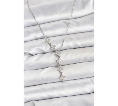 316L Çelik Zincir Gümüş Renk Yonca Model Kadın Kolye - TJ-BKO10675