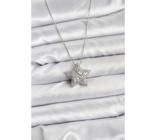 316L Çelik Zincir Gümüş Renk Zincirli Gümüş Yıldız Model Kadın Kolye - TJ-BKO10678