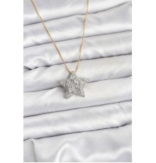 316L Çelik Zincir Gold Renk Zincirli Gümüş Yıldız Model Kadın Kolye - TJ-BKO10680