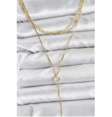 Pirinç Gold Renk Kalp Detaylı 3'lü Kombin Y Kadın Kolye - TJ-BKO10690