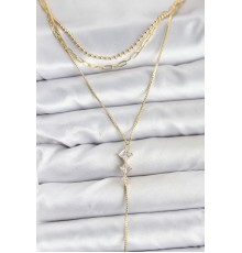 Pirinç Gold Renk Zirkon Taş Detaylı 3'lü Kombin Y Kadın Kolye - TJ-BKO10691