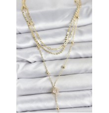 Pirinç Gold Renk Güneş Model Detaylı 3'lü Kombin Y Kadın Kolye - TJ-BKO10692