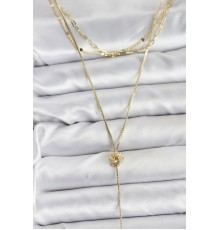 Pirinç Gold Renk Düğüm Model Detaylı 3'lü Kombin Y Kadın Kolye - TJ-BKO10693