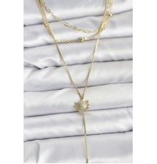 Pirinç Gold Renk Zirkon Taşlı Güneş Model Detaylı 3'lü Kombin Y Kadın Kolye - TJ-BKO10698