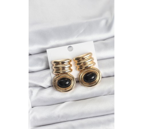 Pirinç Gold Siyah Renk Vintage Kadın Küpe - TJ-BKP11363