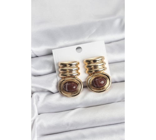 Pirinç Gold Kahverengi Renk Vintage Kadın Küpe - TJ-BKP11365