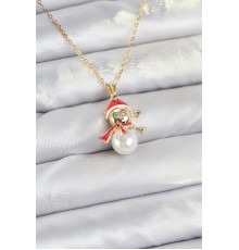 316L Çelik Zincir Gold Renk Kardan Adam Model Yılbaşı Temalı Kadın Kolye - TJ-BKO10702