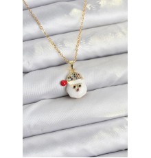 316L Çelik Zincir Gold Renk Şapkalı Kardan Adam Kafası Model Yılbaşı Temalı Kadın Kolye - TJ-BKO10703