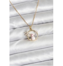 316L Çelik Zincir Gold Zirkon Taşlı Yılbaşı Temalı Kadın Kolye - TJ-BKO10704