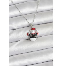 316L Çelik Zincir Gümüş Renk Kardan Adam Figürlü Yılbaşı Temalı Kadın Kolye - TJ-BKO10713