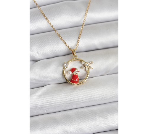 316L Çelik Zincir Gold Zirkon Taşlı Yılbaşı Tema Kadın Kolye - TJ-BKO10718