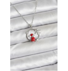 316L Çelik Zincir Gümüş Zirkon Taşlı Yılbaşı Tema Kadın Kolye - TJ-BKO10719