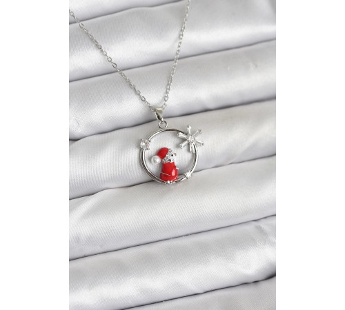 316L Çelik Zincir Gümüş Zirkon Taşlı Yılbaşı Tema Kadın Kolye - TJ-BKO10719