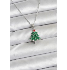 316L Çelik Zincir Gümüş Renk Çam Ağacı Model Yılbaşı Temalı Kadın Kolye - TJ-BKO10721