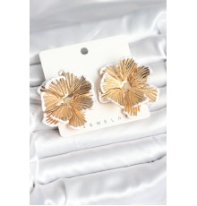 Pirinç Gold Renk Beyaz Mine Detaylı Lotus Kadın Küpe - TJ-BKP11367