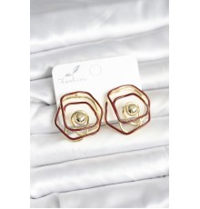 Pirinç Gold Renk Bordo Mineli Geometrik Gül Model Kadın Küpe - TJ-BKP11374
