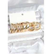 Pirinç Gold Renk 3 Çift Vintage Kadın Küpe Seti - TJ-BKP11382