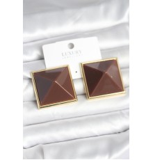 Pirinç Gold Renk Kahverengi Piramit Model Kadın Küpe - TJ-BKP11383