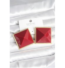 Pirinç Gold Renk Bordo Piramit Model Kadın Küpe - TJ-BKP11384