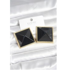 Pirinç Gold Renk Siyah Piramit Model Kadın Küpe - TJ-BKP11385