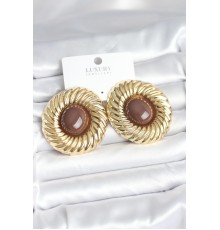 Pirinç Gold Renk Kahverengi Boncuklu Vintage Kadın Küpe - TJ-BKP11386