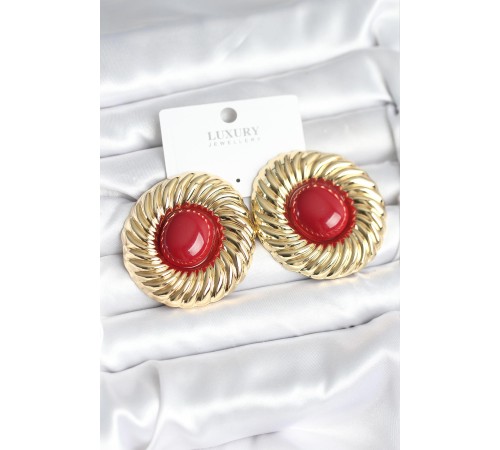 Pirinç Gold Renk Bordo Boncuklu Vintage Kadın Küpe - TJ-BKP11389