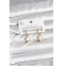 Pirinç Gold Renk Zirkon Taşlı Kalp Model Kadın Küpe - TJ-BKP11394