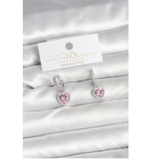 Pirinç Gümüş Pembe Renk Zirkon Taşlı Kalp Model Kadın Küpe - TJ-BKP11395