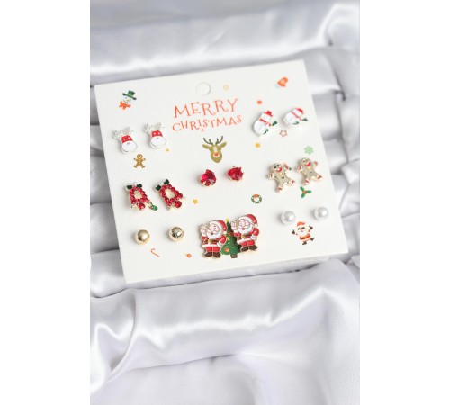 Yılbaşı Temalı Karışık Model 8 Çift Yılbaşı Temalı Kadın Küpe Seti - TJ-BKP11399