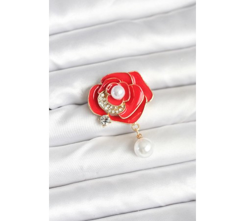 Kırmızı Gül İncili Model Broş - TJ-BR469
