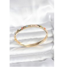 Pirinç Gold Renk Zirkon Taşlı Kelepçe Bileklik - TJ-BB8087
