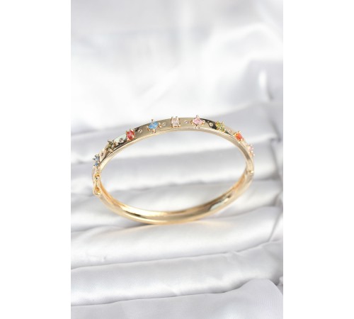 Pirinç Gold Renk Zirkon Taşlı Kelepçe Bileklik - TJ-BB8087