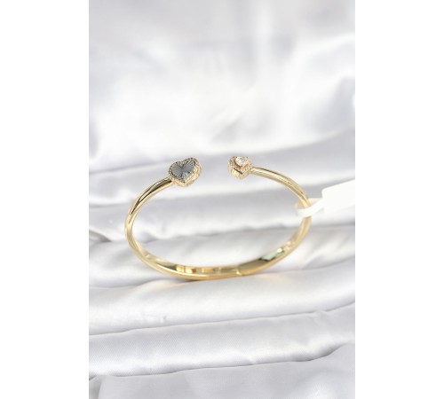 Pirinç Gold Renk Kalpli Model Kadın Kelepçe Bileklik - TJ-BB8089