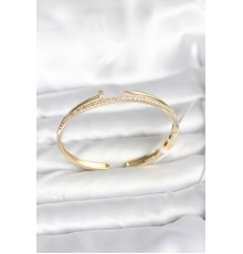 Pirinç Gold Renk Zirkon Taşlı Çivi Model Kadın Kelepçe Bileklik - TJ-BB8090