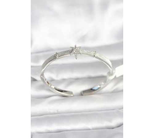 Pirinç Gümüş Renk Kutup Yıldızı Model Kadın Kelepçe Bileklik - TJ-BB8092