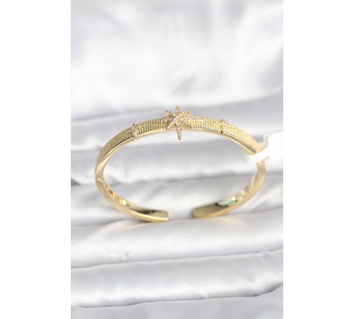 Pirinç Gold Renk Kutup Yıldızı Model Kadın Kelepçe Bileklik - TJ-BB8093