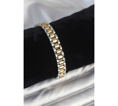 316L Çelik Gold ve Gümüş Renk 9 mm Kalınlık Erkek Bileklik - TJ-EB3769