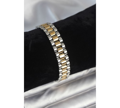 316L Çelik Gold ve Gümüş Renk 12 mm Kalınlık Erkek Bileklik - TJ-EB3775