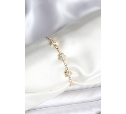 Yıldız Model Zirkon Taşlı Gold Renk Pirinç Su Yolu Kadın Bileklik - TJ-BB8096
