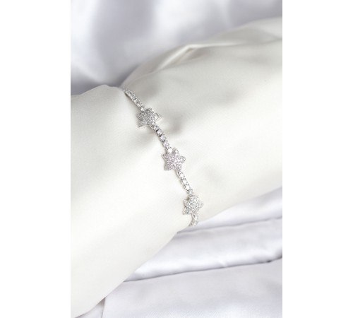 Yıldız Model Zirkon Taşlı Gümüş Renk Pirinç Su Yolu Kadın Bileklik - TJ-BB8097