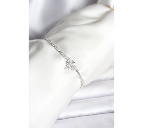 Anka Kuşu Model Zirkon Taşlı Gümüş Renk Pirinç Su Yolu Kadın Bileklik - TJ-BB8099