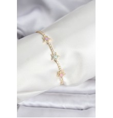 Renkli Yıldız Model Zirkon Taşlı Gold Renk Pirinç Su Yolu Kadın Bileklik - TJ-BB8100