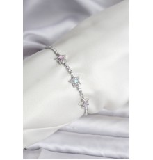 Renkli Yıldız Model Zirkon Taşlı Gümüş Renk Pirinç Su Yolu Kadın Bileklik - TJ-BB8101