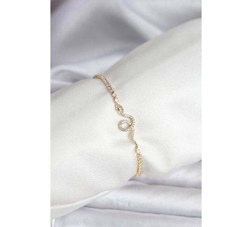 Yılan Model Zirkon Taşlı Gold Renk Pirinç Su Yolu Kadın Bileklik - TJ-BB8104