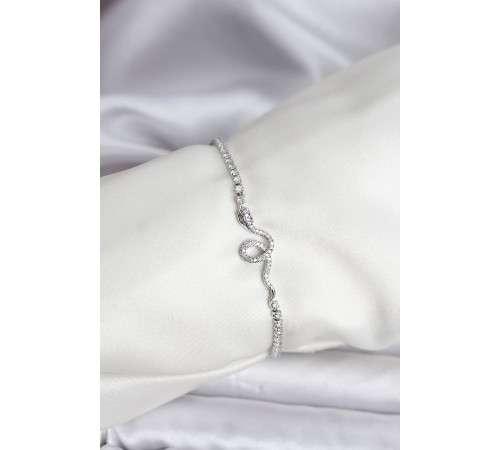 Yılan Model Zirkon Taşlı Gümüş Renk Pirinç Su Yolu Kadın Bileklik - TJ-BB8105