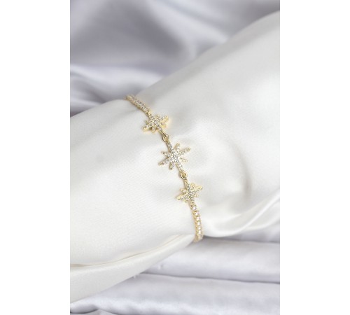 Kutup Yıldızı Model Zirkon Taşlı Gold Renk Su Yolu Kadın Bileklik - TJ-BB8106