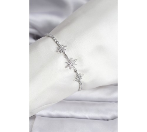 Kutup Yıldızı Model Zirkon Taşlı Gümüş Renk Su Yolu Kadın Bileklik - TJ-BB8107
