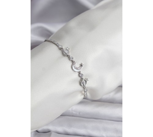 Charmlı Model Zirkon Taşlı Gümüş Renk Su Yolu Kadın Bileklik - TJ-BB8109